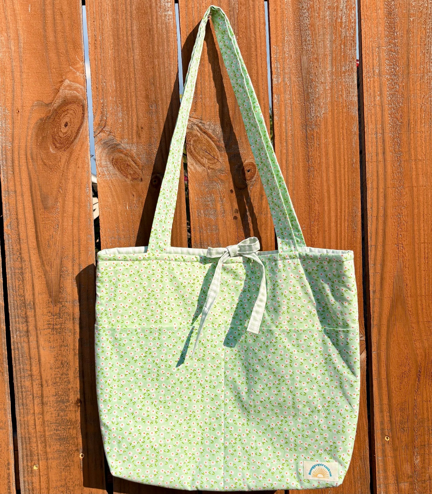 Green Floral Tie Tote Bag