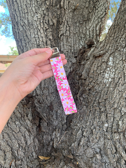 Daisy Floral on Pink Key Fob