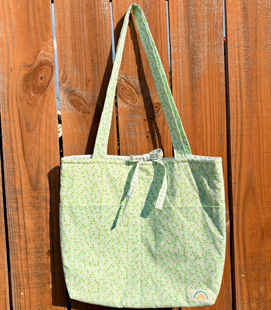 Green Floral Tie Tote Bag