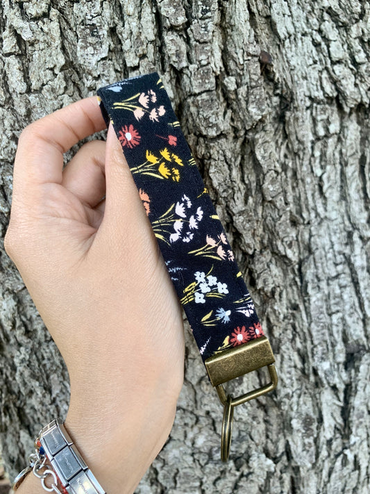 Floral on Black Key Fob