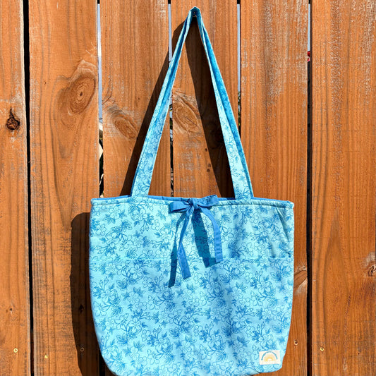 Blue Floral Tie Tote Bag